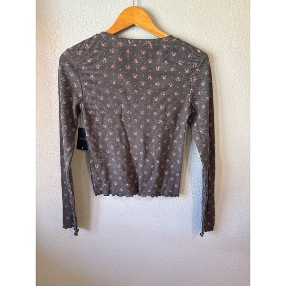 Lucky Brand Girl's Gray Floral Long Sleeve Ribbed Henley Top Size M Kids - Picture 6 of 7